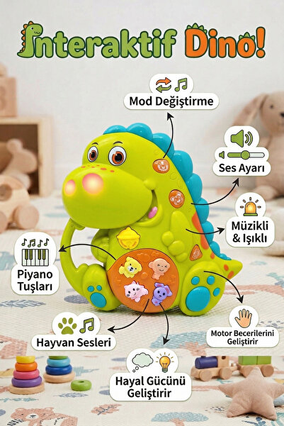 craftivio Vardem Eğitici İnteraktif Müzikli ve Işıklı Dinozor Bebek Oyuncağı ...