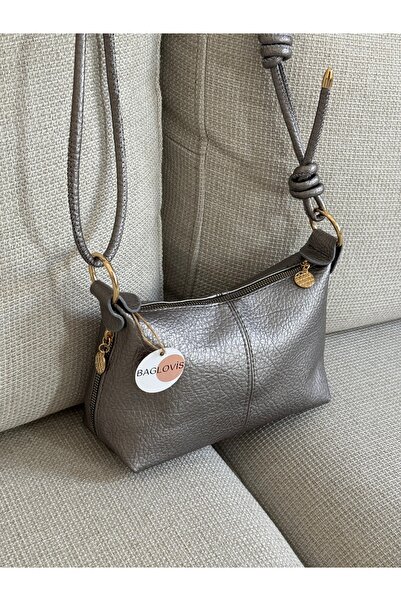BAGLOVİS Silver Women's Shoulder Bag Adjustable Strap Pack Mini Daily Use Zip...