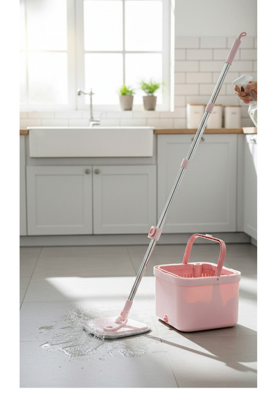 ozbience Çift Hazneli Mikro Fiber Sihirli Mop ve Kova Seti, Yedek Bez Hediye