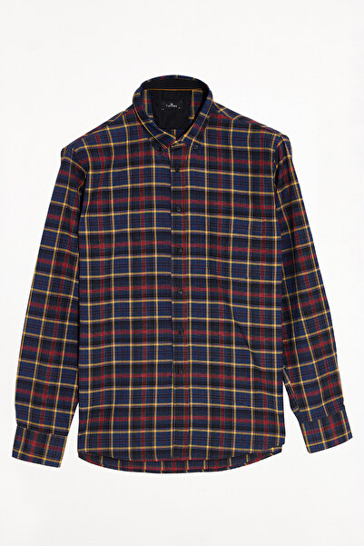 Tudors Men's Regular Fit Classic Cut Button Lapel Small Checkered Cotton Shirt