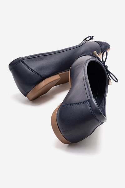 MANCORIGO Genuine Leather Women's Navy Blue Suede Detailed Ballet Flats Hailey