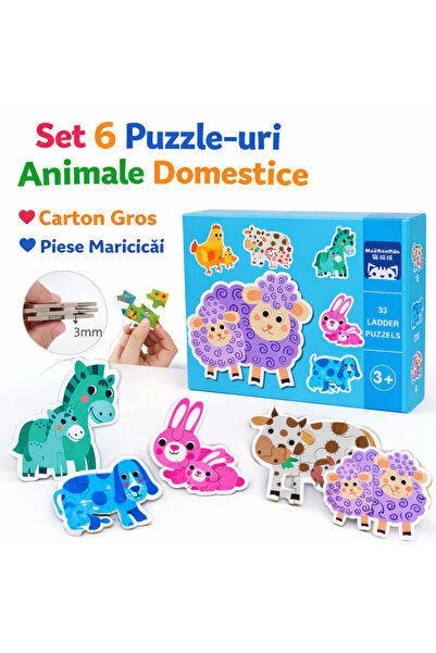 OEM Puzzle-uri educative din carton gros cu 6 animale de companie – Set de 6