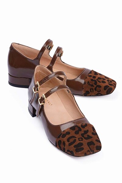 Mubiano Collection Piele lacuită pentru femei piele balerini vârf pătrat Leop...