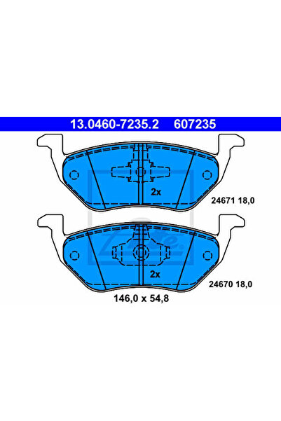 Ate Σετ τακάκια φρένων, δισκόφρενο 13.0460-7235.2