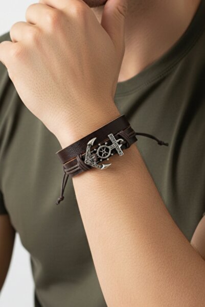 AB Takı Marine Anchor Design 2Pcs Real De Leather İ Leather İk Genuine De Lea...