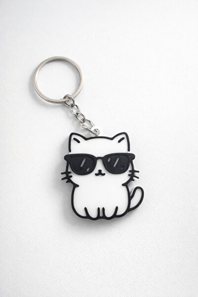 PawX Cool Gözlüklü Kedi Anahtarlık – Tasarım Kedi Figürlü Sevimli Çanta ve Ev...
