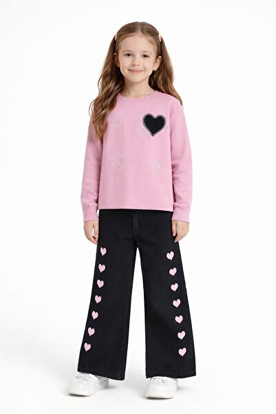 Cansın Mini Pink Heart Sa deznom Dvodelni set za devojčice sa farmerkama i tr...