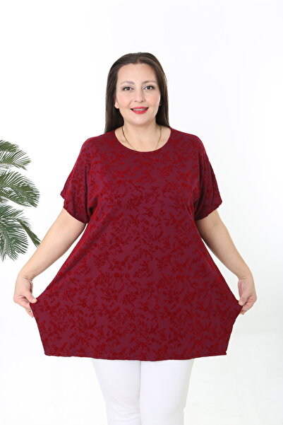 XL Modam Women's Front Embossed Pattern Burgundy Plus Size Tunic