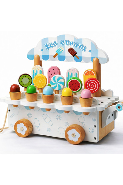 OEM Set de joacă pentru cărucior de înghețată din lemn - 32 cm