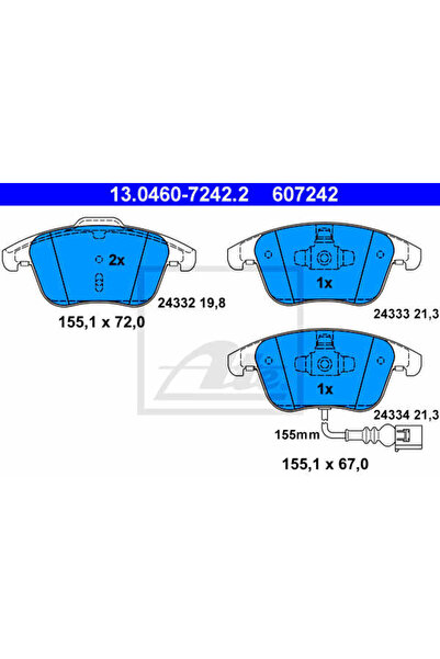 Ate Σετ τακάκια φρένων, δισκόφρενο 13.0460-7242.2