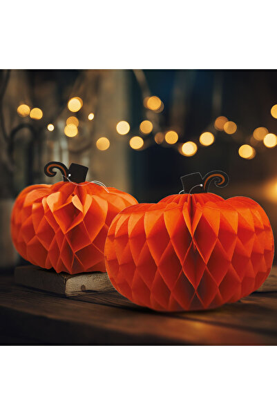 OEM Halloween decoration - pumpkin lantern - paper - 25/30 cm - 2 pcs / set