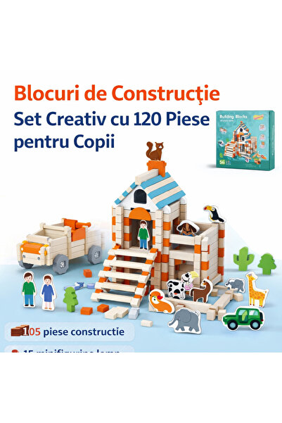 OEM Set de blocuri de construcție din lemn – Kit creativ cu 120 de piese