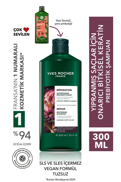 Yves Rocher Onarıcı Bitkisel Keratin Prebiyotik Şampuan - Yıpranmış Saçlar / ...