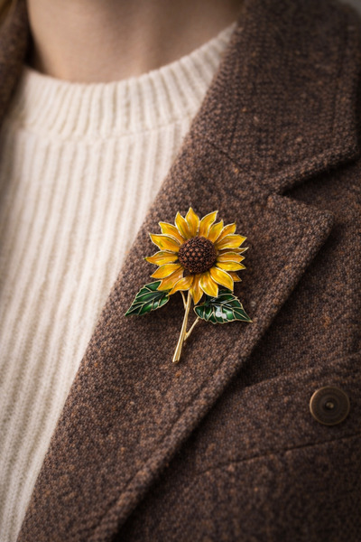 Retrobird Tasarım Golden Sun Vintage Broş Yaka İğnesi Kadın Altın Renkli