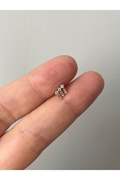 denizden silver Gümüş Baget taşlı piercing
