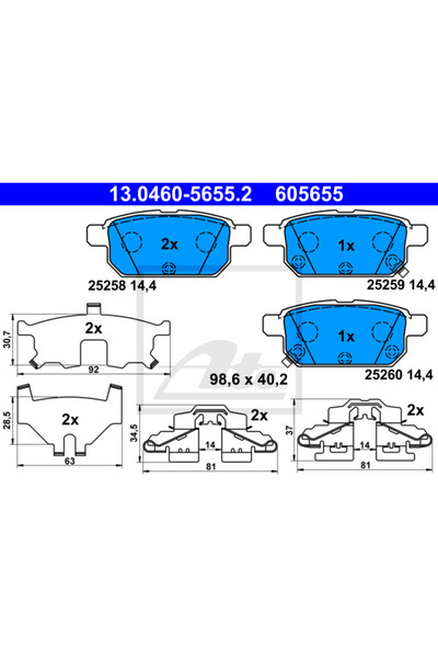 Ate Σετ τακάκια φρένων, δισκόφρενο 13.0460-5655.2