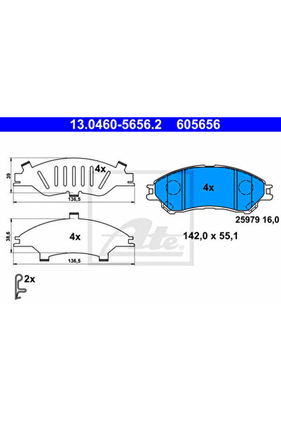 Ate Σετ τακάκια φρένων, δισκόφρενο 13.0460-5656.2