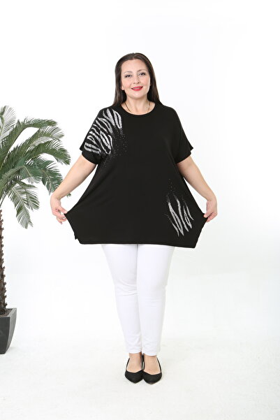 XL Modam Women's Patterned Black Plus Size Tunic