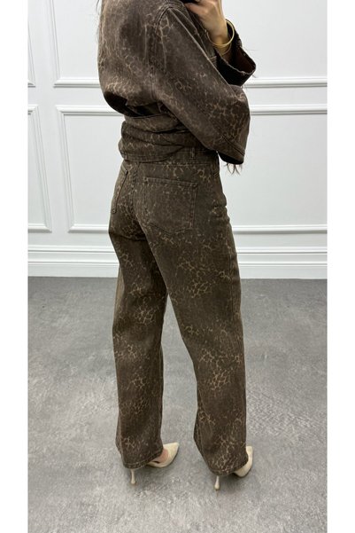 CurcunaShop Women's Leopard Pattern Gabardine Trousers