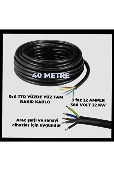 HES KABLO 5X6 TTR YÜZDE YÜZ TAM BAKIR KALIN KABLO (TRİFAZE ARAÇ ŞARJI İSTASYO...