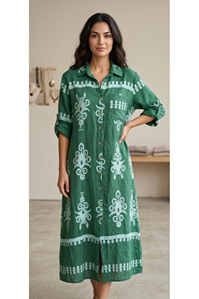 Rabiossa Women's Authentic Patterned Maxi Shirt Dress