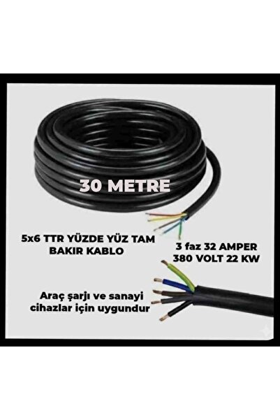HES KABLO 5X6 TTR YÜZDE YÜZ TAM BAKIR KALIN KABLO (TRİFAZE ARAÇ ŞARJI İSTASYO...