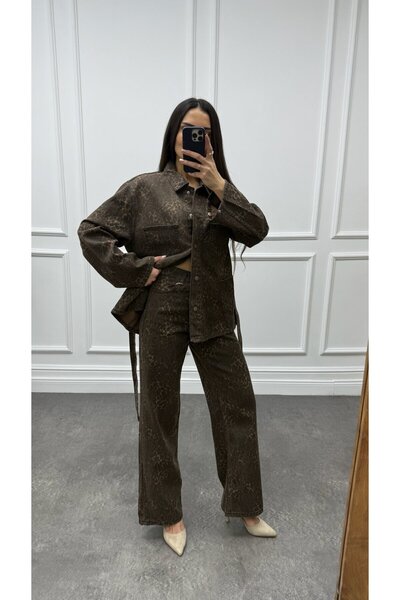 CurcunaShop Kadın Leopar Desen Gabardin Pantolon