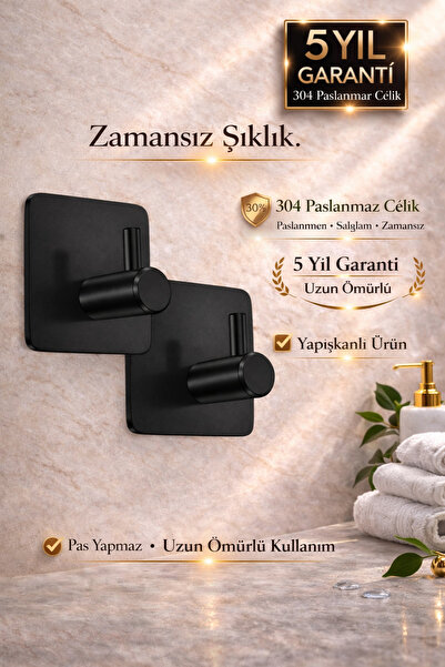 Alper Banyo Premium Siyah 304 Paslanmaz Çelik Bornoz Askısı 2’li Set | Güçlü ...