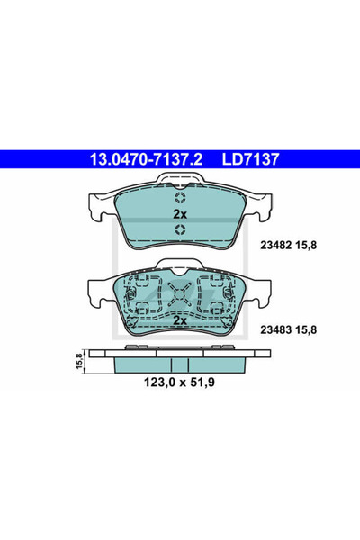 Ate Σετ τακάκια φρένων, δισκόφρενο 13.0470-7137.2