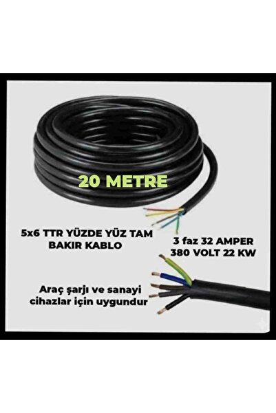 HES KABLO 5X6 TTR YÜZDE YÜZ TAM BAKIR KALIN KABLO (TRİFAZE ARAÇ ŞARJI İSTASYO...