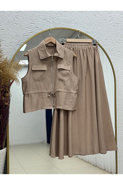 MİHRA STORE Σετ Γιλέκο με Διπλές Τσέπες και Τούνελ στη Μέση Cansel - MF678 Βιζόν