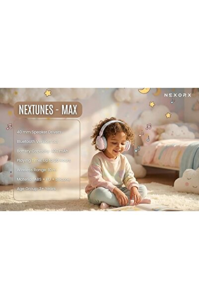 NexorX NexTunes Kids Bluetooth Headphones, 85dB Volume Limit, 20H Battery Lif...