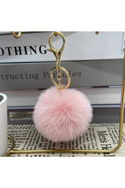OEM Keychain with pale pink puff pendant, 14 cm