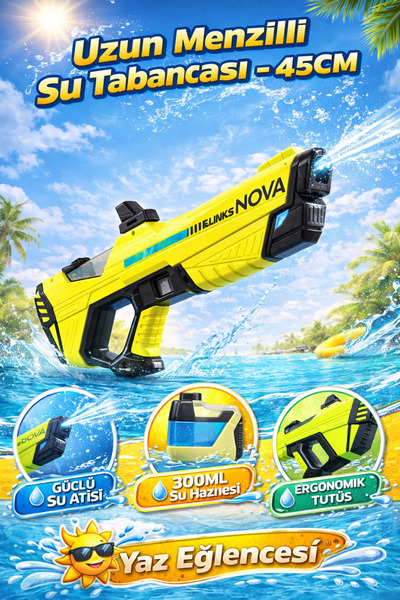 YILDIRIM OYUNCAK 45cm Uzun Menzilli Su Tabancası – 300 ML Su Hazneli Büyük Bo...