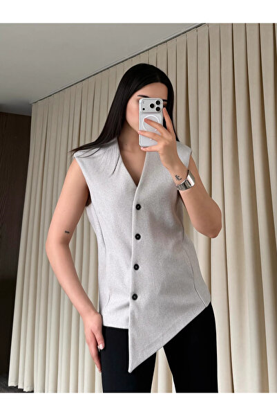 Laluvia Stone Venetian Cross Buttoned Vest