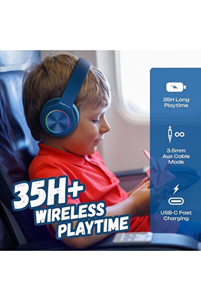 PowerLocus Kids Foldable Wireless Bluetooth Headphones with LED Lights