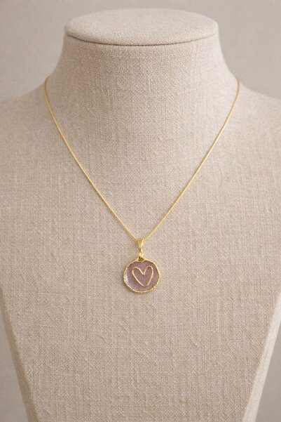 Stainless steelss Minimal Kalp Figürlü Lila Taş Detaylı Ayarlanabilir Zincir ...