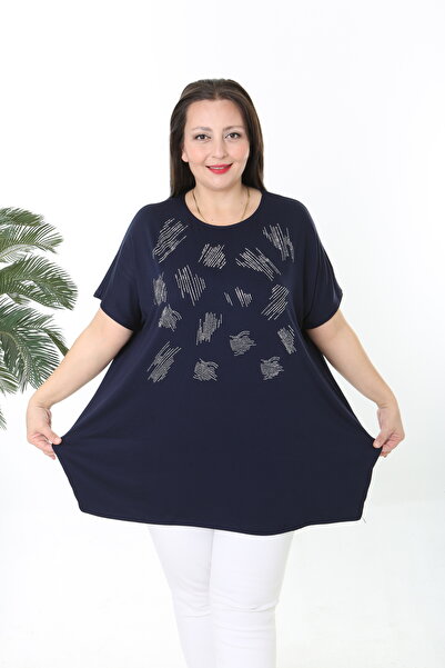 XL Modam Women's Si̇m D Patterned Dark Blue Large Size Tunic