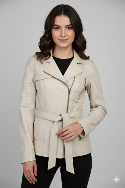 Savran Deri İnci Model Women's K Belt I H Genuine Leather Jacket