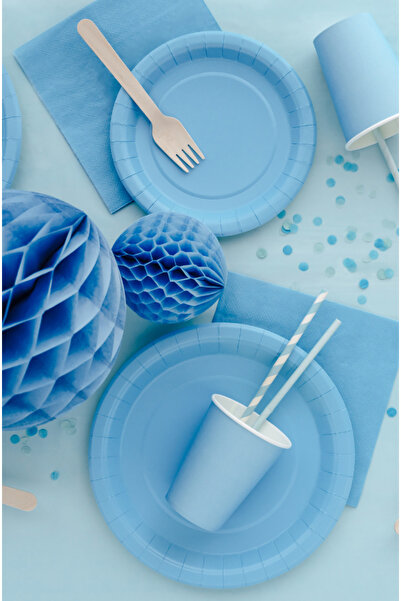 Partydeco Light Blue Round Paper Plates 18cm – Pack of 6 Disposable Party Plates
