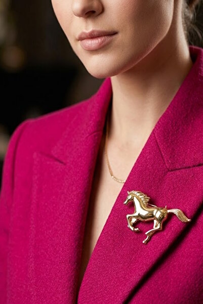 CAŞ DEKORASYON Altın Renk At Motif Broş