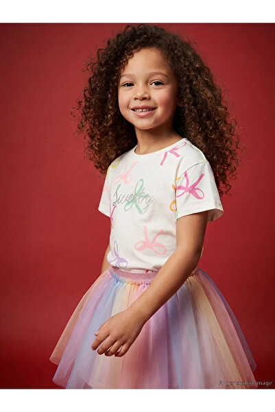 LC Waikiki Детска тениска с щампа и екрю яка за момичета LCW Kids