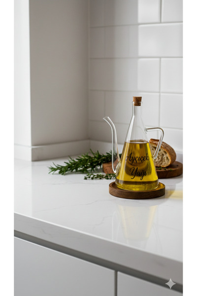 Dia Glass Jug Oil Pot with Wooden Stand and Wooden Lid 500 ml