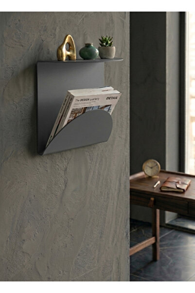 chalybes Premium Açık Gri Metal Duvar Rafı ve Dergilik - Minimalist Gazetelik...