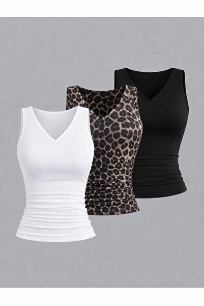 Machetta Women's V Halter Neck Sleeveless 3-Pack Stretch Fabric Blouse