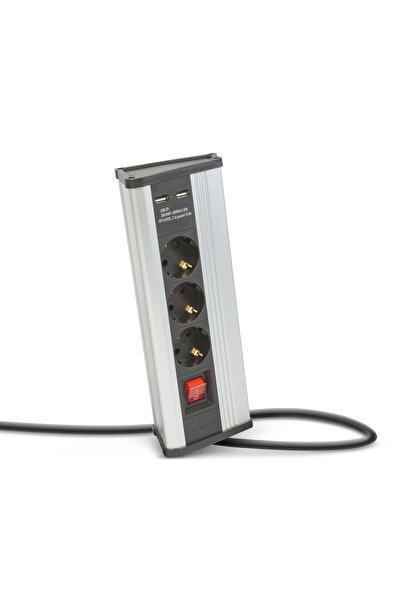 DELIGHT Corner extension cord - with switch - 3 x 250V, 16A - 2 x USB, 2.1A -...