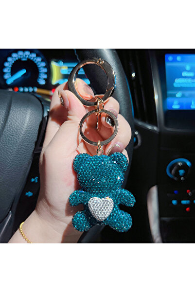 Generic Crystal Rhinestone Studded Premium Keychain - Teddy Bear with Heart