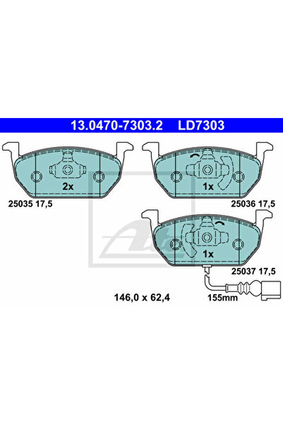Ate Σετ τακάκια φρένων, δισκόφρενο 13.0470-7303.2