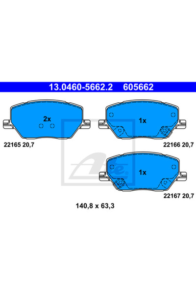 Ate Σετ τακάκια φρένων, δισκόφρενο 13.0460-5662.2 Fiat 500X Jeep Compass/Rene...