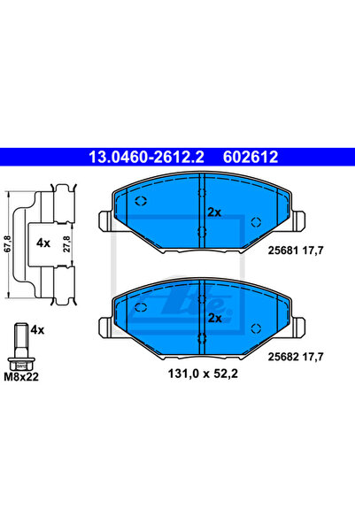 Ate Σετ τακάκια φρένων, δισκόφρενο 13.0460-2612.2